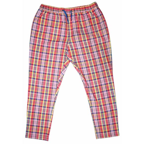 Mens Pants Joggers Multicolor Plaid Check Drawstring Loose Casual Beach Large - Picture 1 of 6